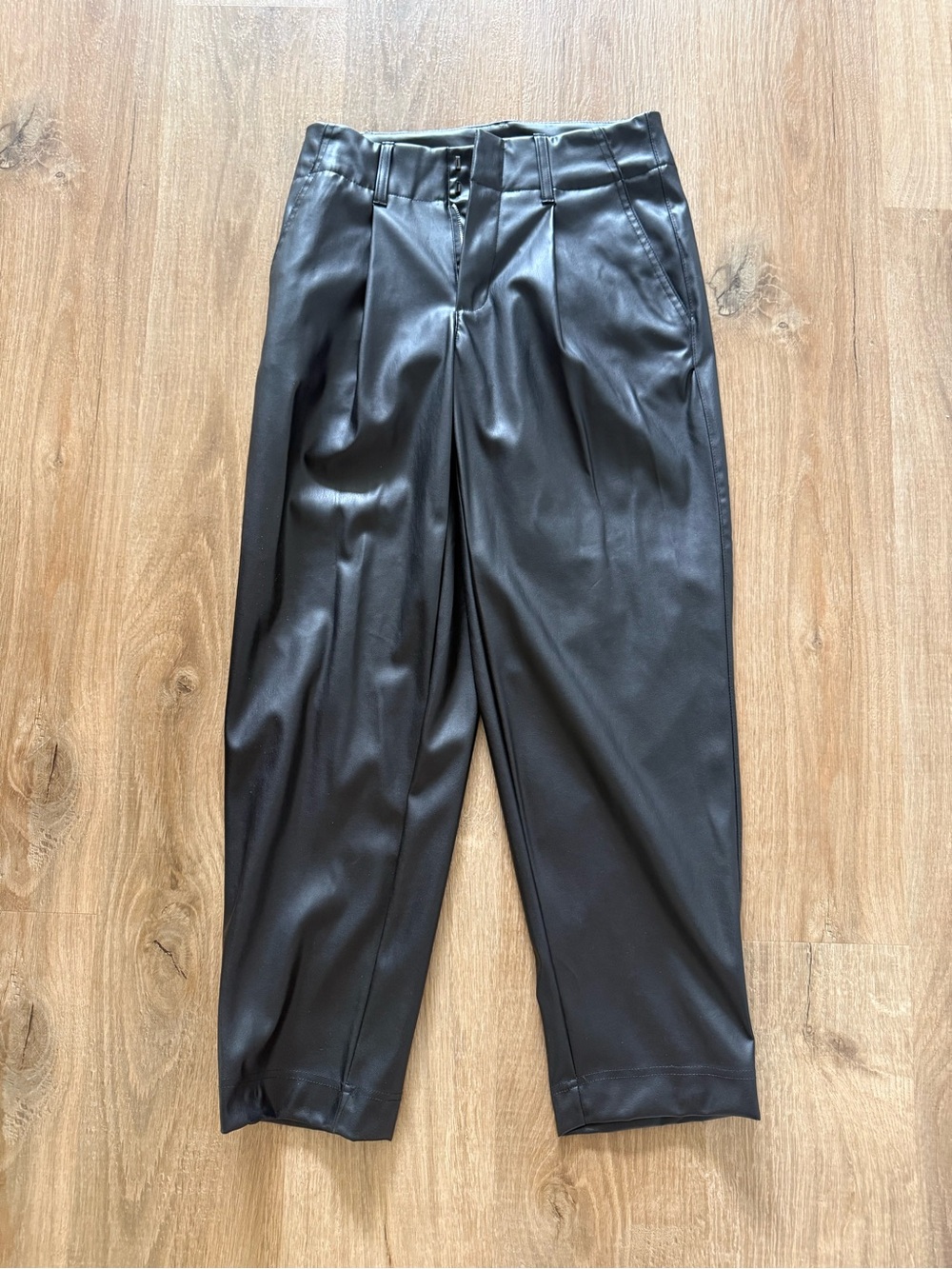 Women’s Black Faux Leather Pleated Pants